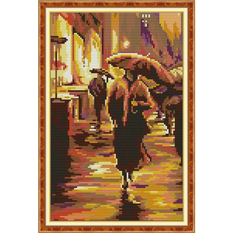 CROSSDECOR Cross Stitch Stamped Kits Quilt Pre-Printed Cross-Stitching Patterns for Beginner Kids Adults, Embroidery Crafts Needlepoint Starter Kits Kitten at Play - Image 1